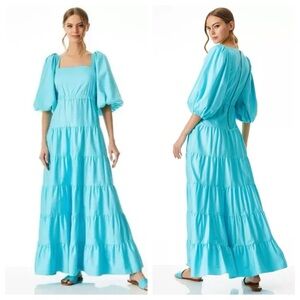NWT ALICE + OLIVIA Shayla Tiered Gathered Cotton-blend Maxi Dress